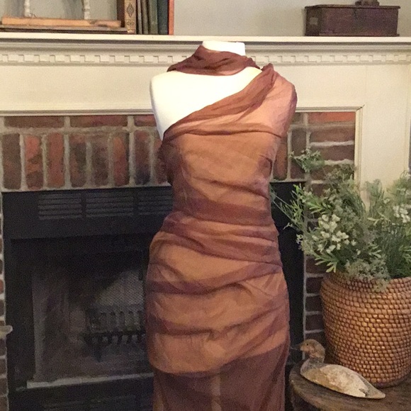 Tojha Marceline Asymmetrical Brown Dress - Picture 5 of 9